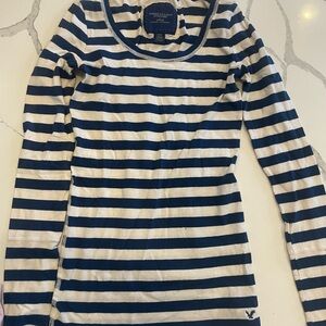 American eagle Navy and White Striped Long Sleeve Shirt